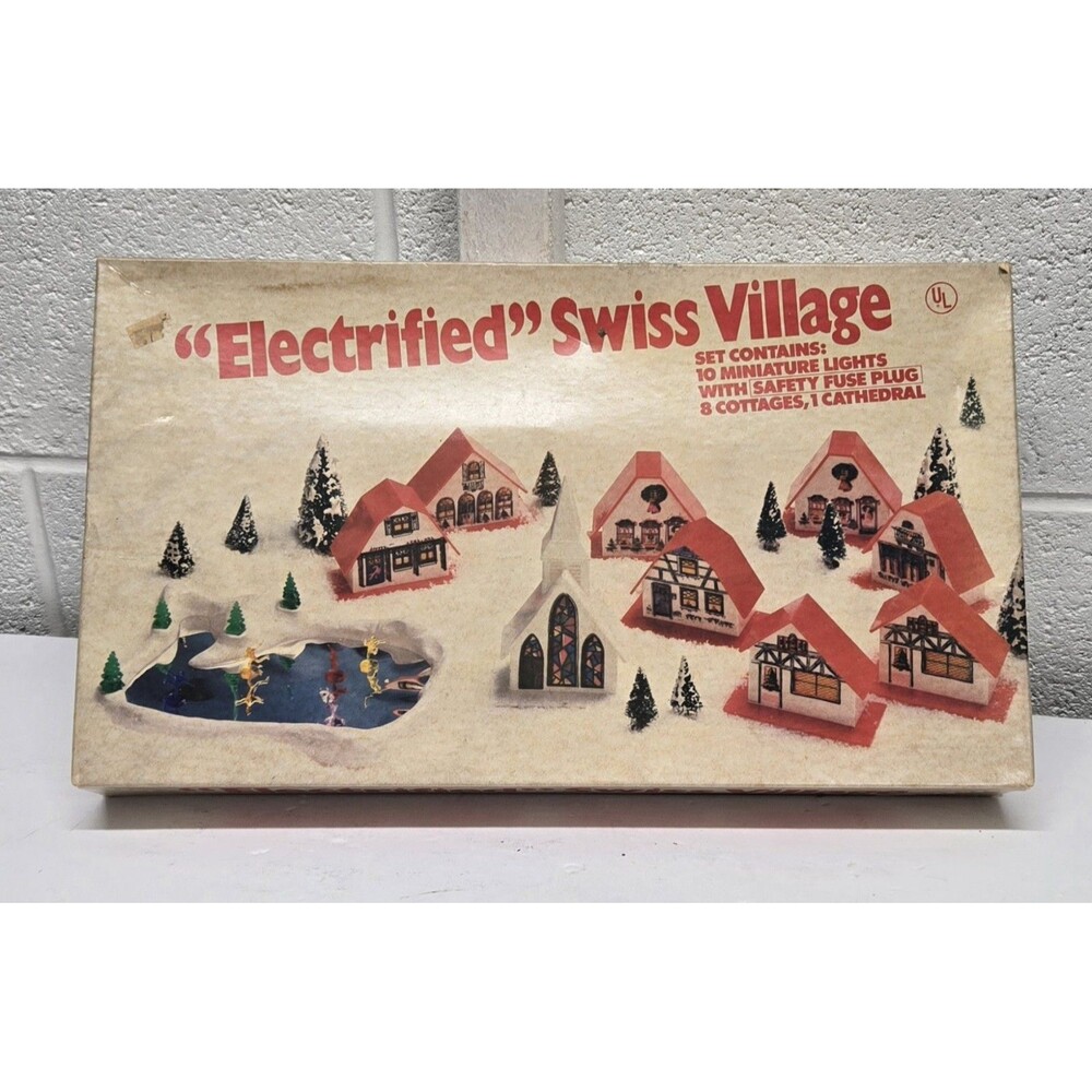 Vtg Regency Electrified Swiss Village Lighted Christmas Set w/ Box Lights Works